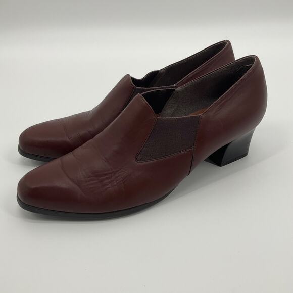 Women’s Burgundy Leather Slip‑On Low Block Heel Size 9 Office Shoe Easy Spirit - Picture 4 of 11